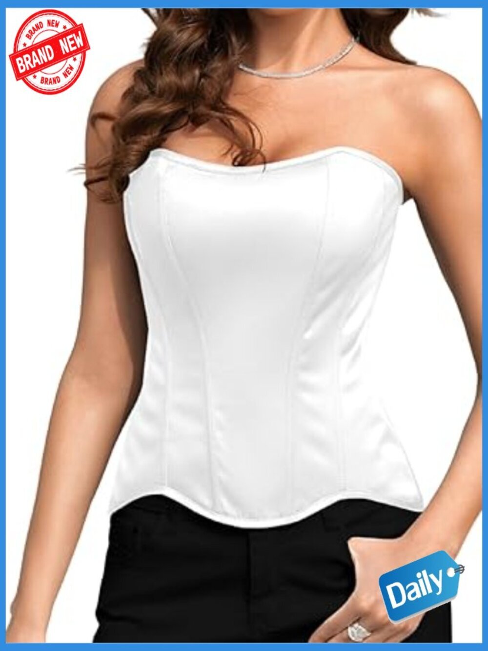 Lustrous Satin Corset, Strapless Overbust Lace-Up Shapewear, Wedding Guest